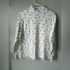VTG Cardinal Turtleneck Long Sleeve Multicolor White Bird Print Boho Size M L
